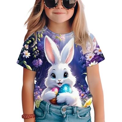 Sommer Kinder Mädchen T-Shirts 3D Kaninchen Print Kinder T-Shirts Casual Kurzarm Top Mode Rundhals Pullover Mädchen Kleidung Shirts