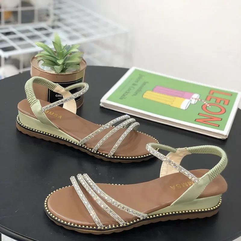 

Модные женские сандалии 2024 года, новые летние модные весенние сандалии, женские плоские с открытым носком и пряжкой, легкие сексуальные пляжные сандалии Zapatos 40 светло-зеленый