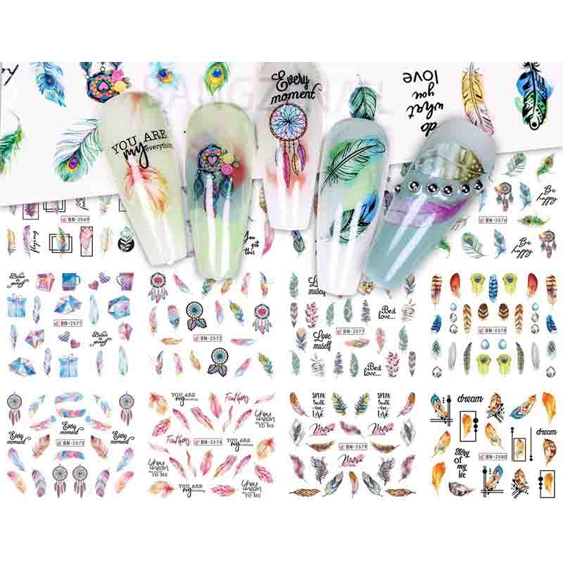 12 Stile Nail Art Wassertransfer Aufkleber Englisch Abstraktes Bild Transfer Slider Dekoration