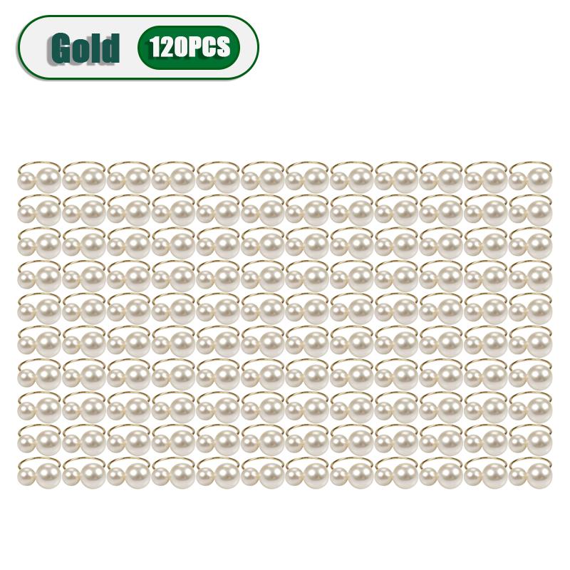 1-120PCS Pearl Napkin Rings Metal Napkin Holder Wedding Party Banquet Supplies Holiday Christmas Dinner Table Decoration Favors