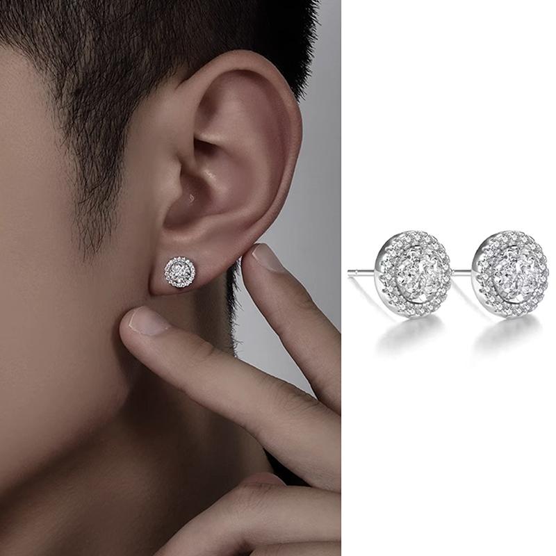 Shattered Zircon Stud Earrings For Men Boys Titanium Steel Round Small Earrings Minimalist Jewelry Gifts