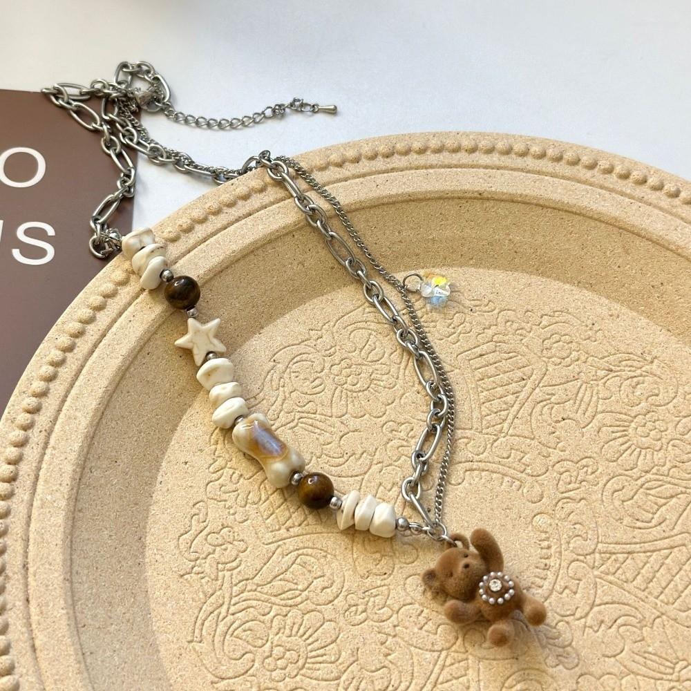 Sweet Bear Pendant Necklace Funny Sweet Choker Cute Flocked Bear Necklace  Sweater Chain