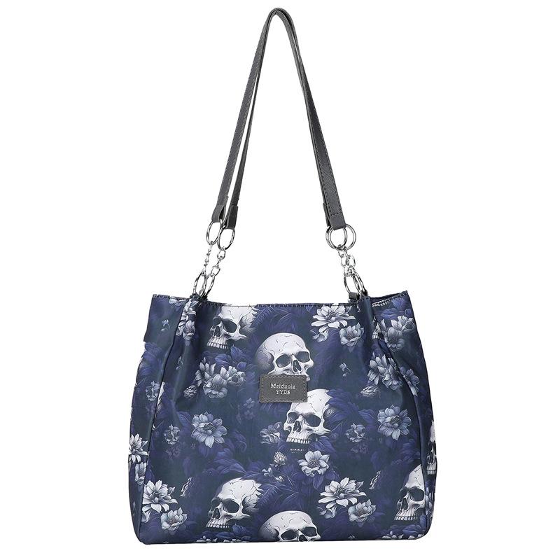 Large capacity gothic skull print tote bag versatile simple fashion shoulder bag