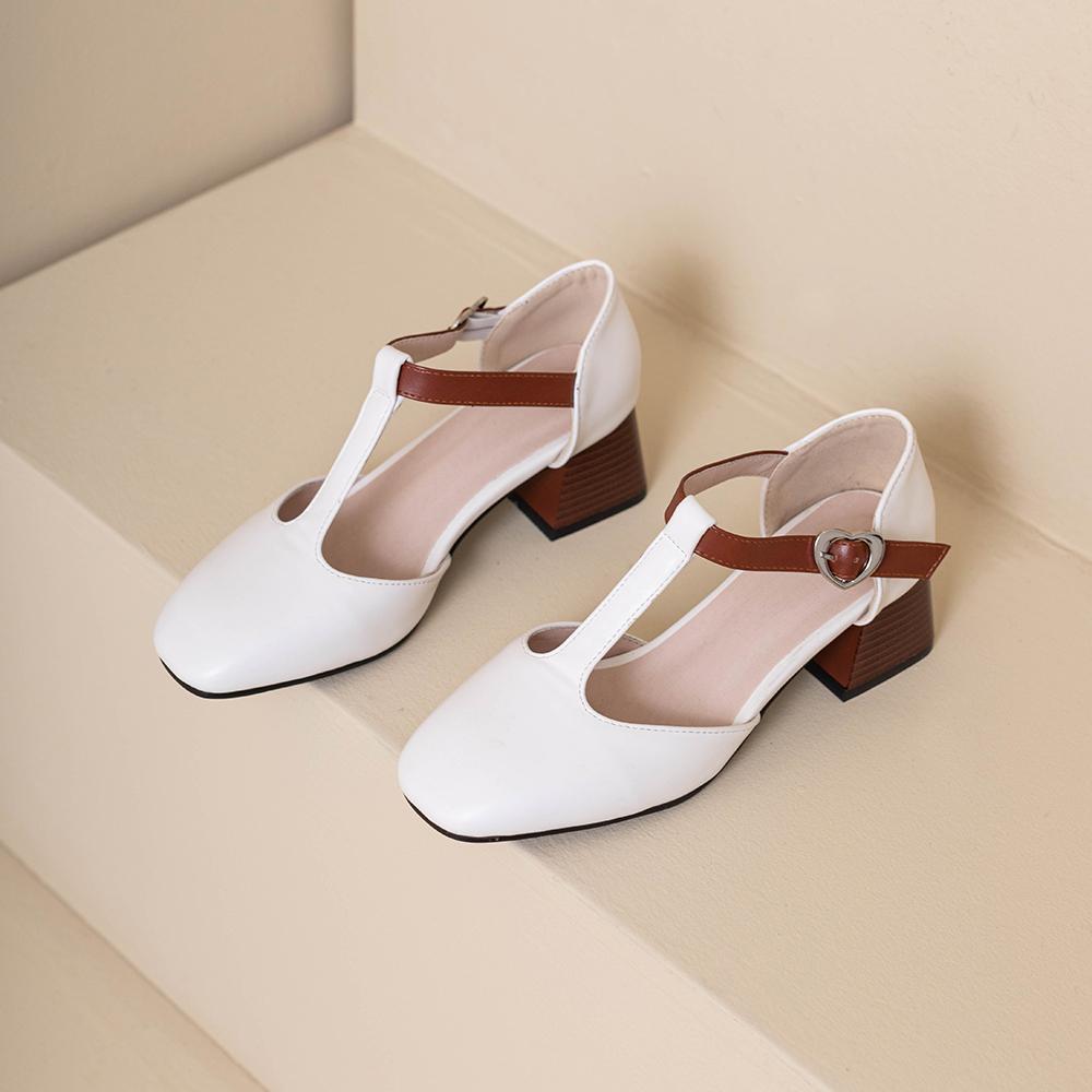 Mature Women Sandals Square Toe High Chunky Heels Shoes Ankle Strap Large Plus Size 47
