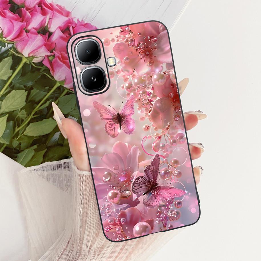 For Infinix Smart 20 4G Case New Fashion Flower Pattern Soft Black Silicone Phone Cover For Infinix Smart 20 Bumper Smart20 Para