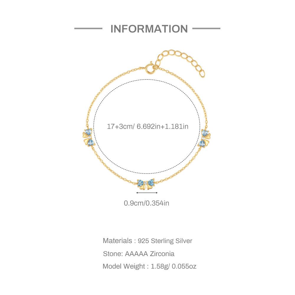 Bow Love Blue Zircon Splicing Bracelet Women'S Fashion Style S925 Sterling Silver