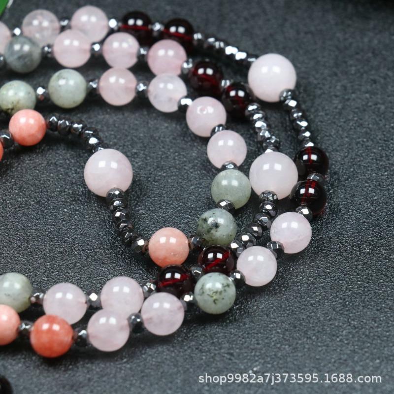 Mixed Gemstone Rosary Necklace – Hematite Cross Pendant, Love Balance Protection Gift for Men & Women