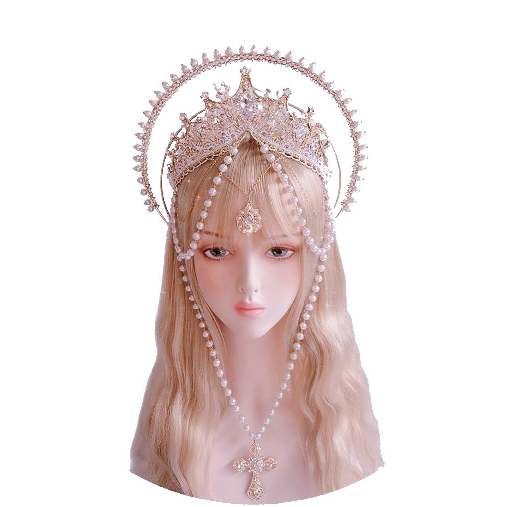 Mary Halo Crown Baroque Saint Headdress Stars Goddess Tiara and Crown for Women Boho Wedding Headpiece Masquerade Headwear