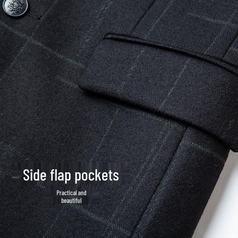 Caizi Men's Mid-length Plaid Wool Blend Overcoat