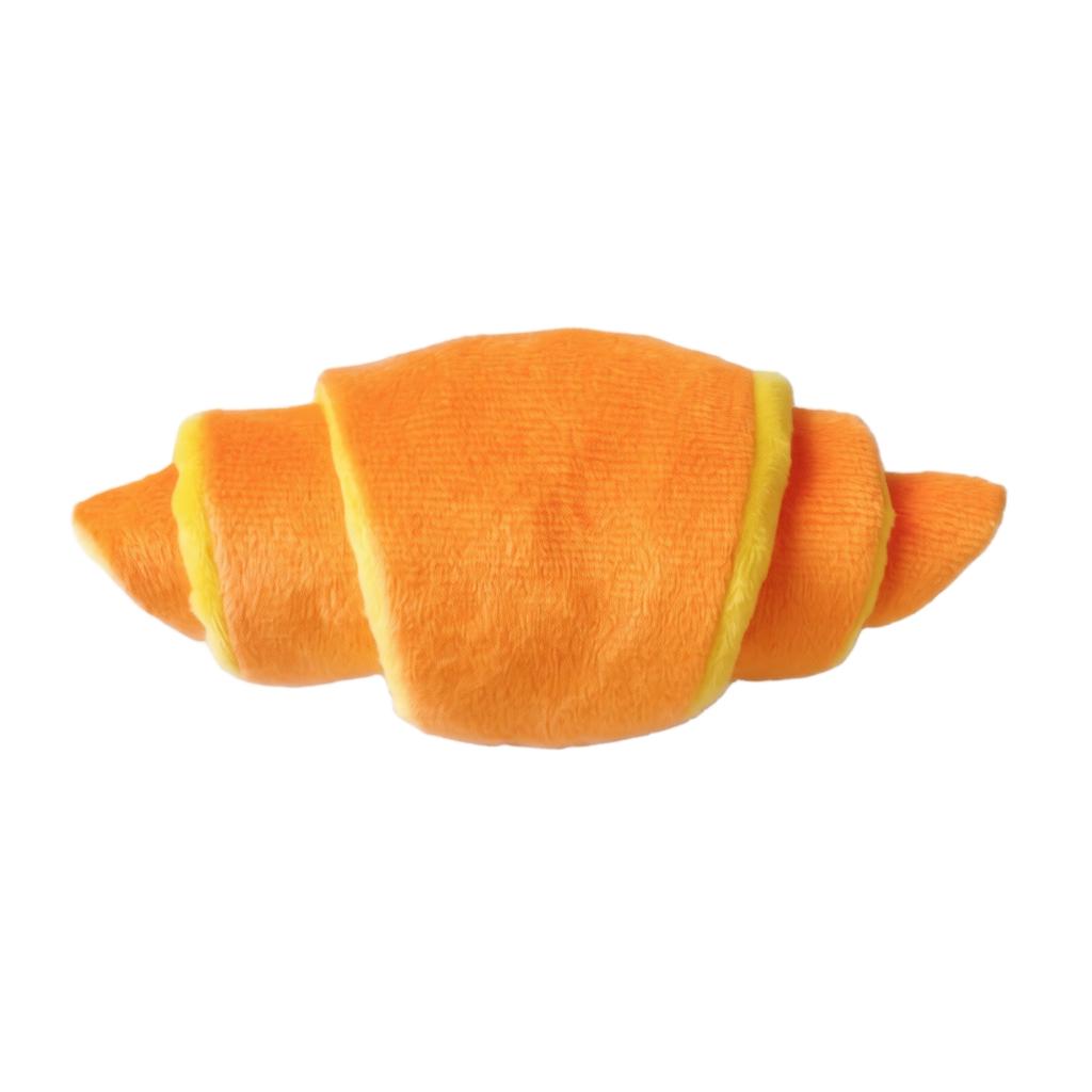 Croissant Plush Pet Toy with Squeaker and -Hiding Pockets for Interactive Play
