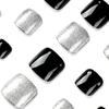 24Pcs/Set Quick Nails Short Black Toenails With Silver Glitter False Nials Sticker Wearable Waterproof Manicure Finished Nails