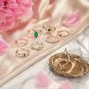 9Pcs/Set Women Ring Set, Multiple Styles Adjustable Stacking Rings, Stackable Finger Band with Green Rhinestones Inlay for Jewelry Gift