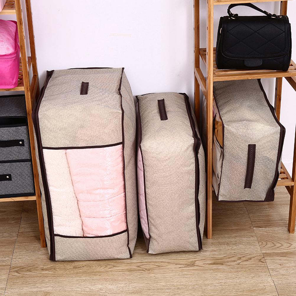 Large Capacity Foldable Storage Bag Non Woven Fabrics Lightweight Strong Quilt Clothing Storage Bag for Bedroom Closet Beige
