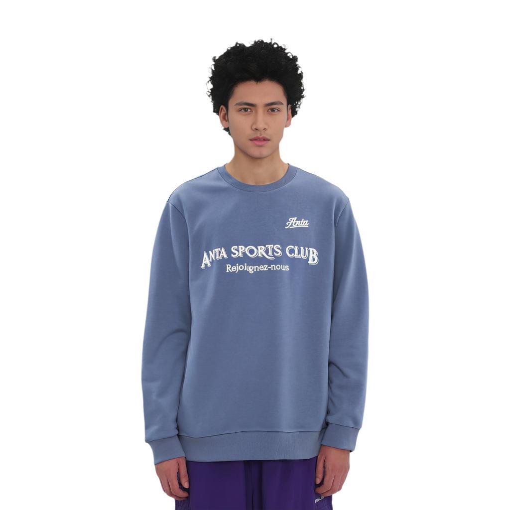 Anta Lifestyle Series Letter Print Easy Care Pullover Sports Long Sleeve Sweatshirt Men sweatshirt Dream-Blue 152418732-2