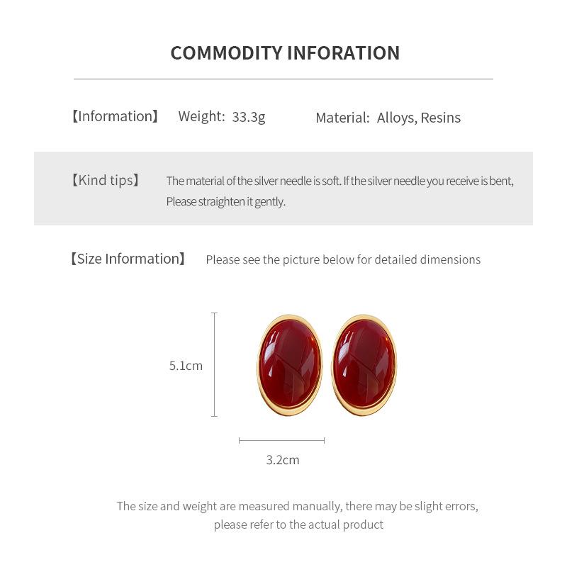 Vintage Red Resin Women's Earrings Stud Earrings Luxury large Geometric Oval earrings Party Wedding Ear Jewelry Wholesale