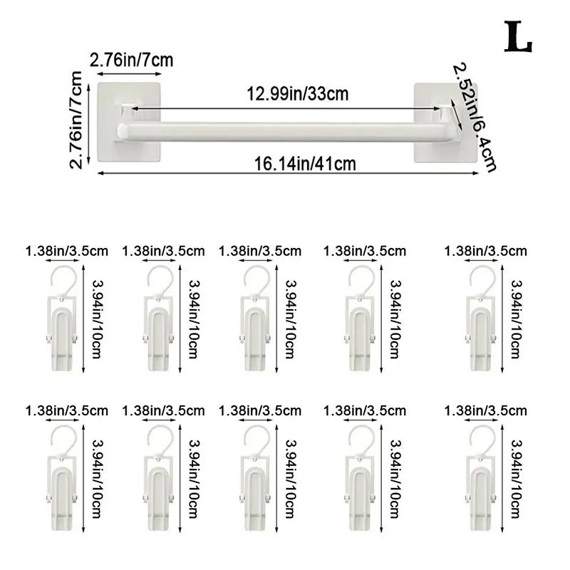 White Kids Wardrobe Hanging Rod Punch-Free Wall Mounted Hat Storage Rack With Clips Plastic Baby Saliva Towel Hook For Home