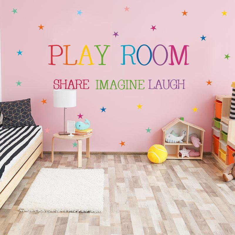 Play Room Colorful Lettering Wall Stickers, Inspirational Quote Decals for Kids Playroom, Nursery and Home Wall Decor
