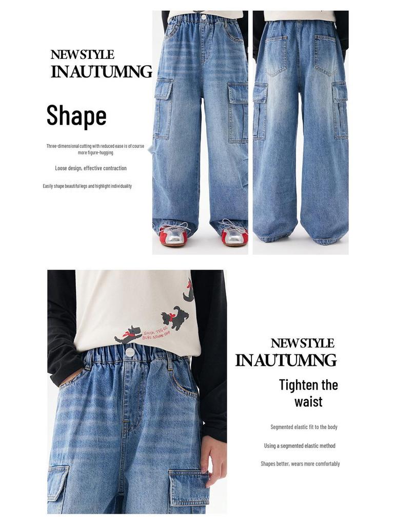 Children's Casual Straight-Leg Jeans, Autumn 2025 - Korean Style Trend, Loose Fit