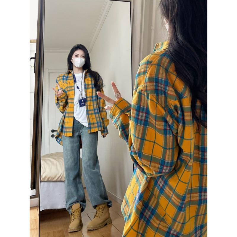 DAFIFY Dámská móda Ležérní Jaro Podzim Kostkovaný potisk Dlouhý rukáv POLO Límec Halenky a Košile