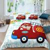 Camion dei Pompieri Rosso Auto dei Pompieri Copripiumino Confortevole Copricuscino Set Biancheria da Letto Decorazione Camera da Letto Bambini Tessile per la Casa