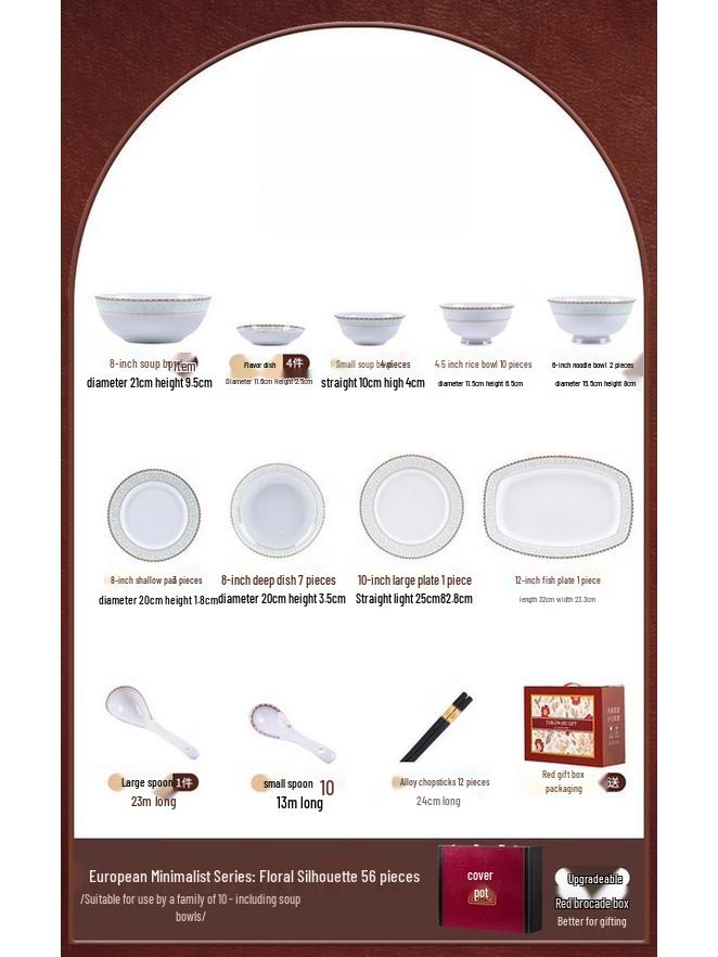 Morton Lanka Flowery Silhouette 56-Piece Ceramic Dinnerware Set