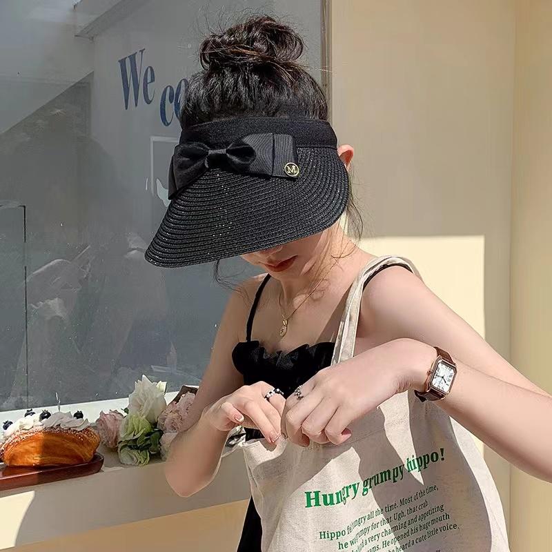 New Summer Empty Top Raffia Straw Hat Women Outdoor Travel Beach Sunscreen Anti Uv Riding Sun Hat Girl Big Brim Bow Visor Cap