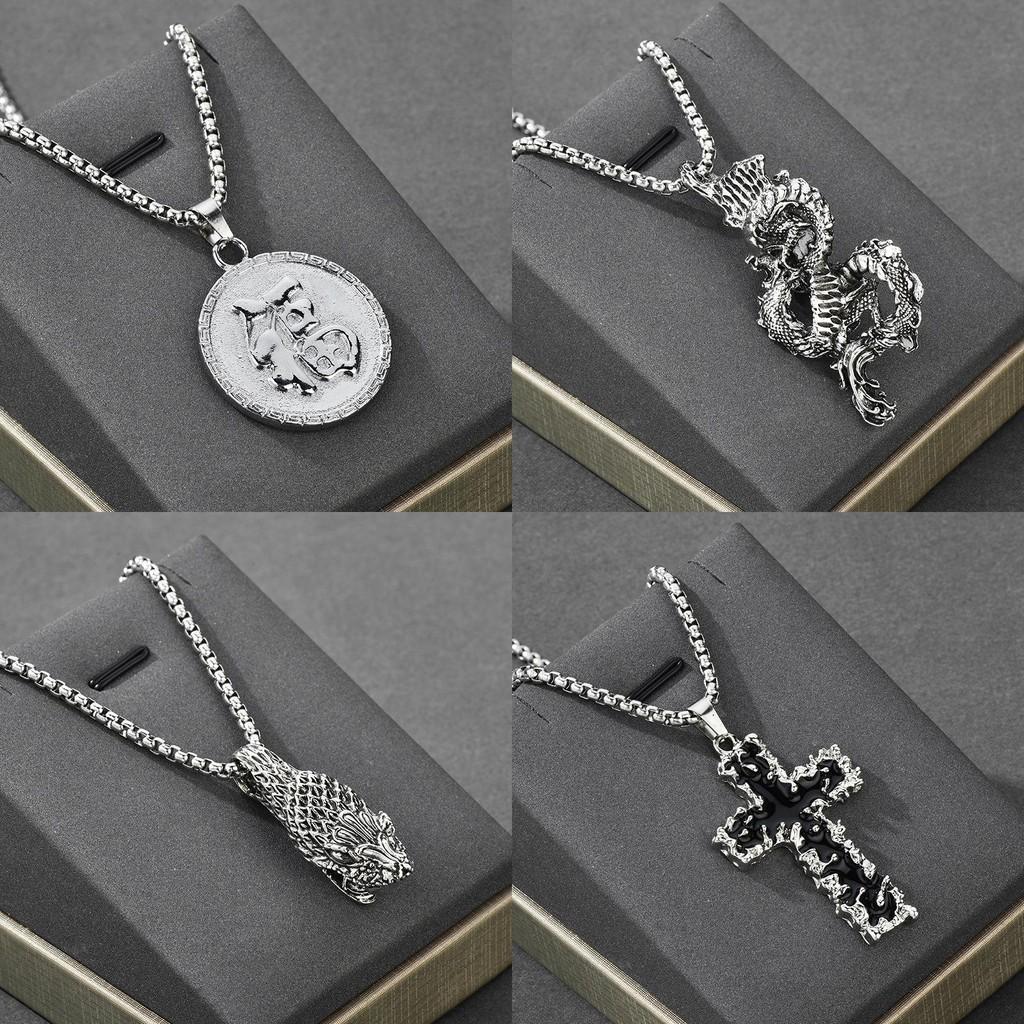 Stunning Titanium Steel Men's Necklace With Unique Geometric Animal Pendant For Stylish Accessories