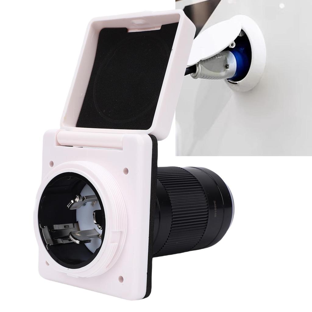 50amp   Lock RV Shore Power Inlet, NEMA SS2-50P RV Power Entor Box, Closed Locking Male Flange Plug Mouth Socket Receptacle for Flange