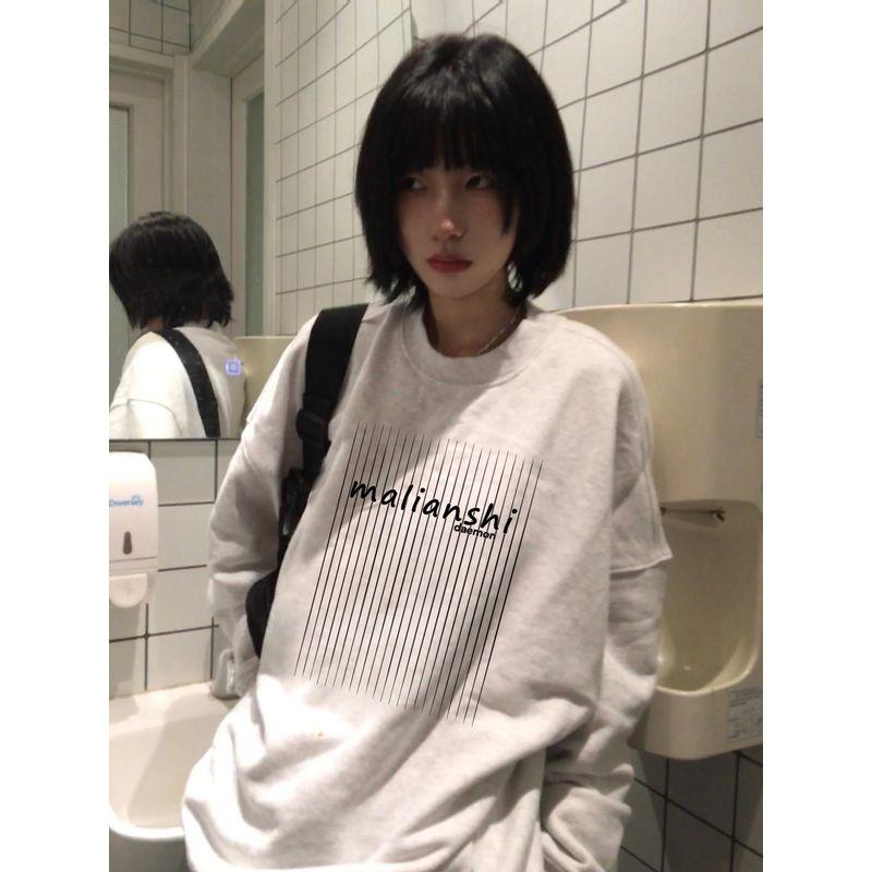 

Pure Cotton American vintage Gray Hoodless Hoodie Women s Fashion Brand Autumn and Winter Design Sense Niche Lazy Long sleeve Top White gray spring and autumn(High Quality) XL