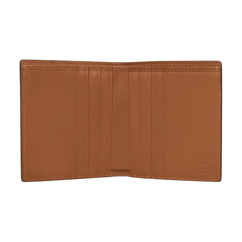 Gucci Logo All-over Flip Closure, Coated Fabric Wallet, Men's Style, Beige and Dark Brown