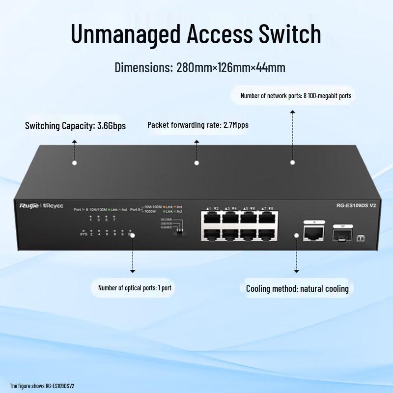

Ruijie RG-ES109DS V2 8-Port Fast Ethernet Switch with Gigabit Optical Uplink