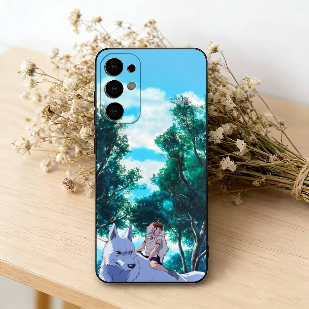 Princess Mononoke Retro Illustration Phone Case For Samsung S25,S24,S21,S22,S23,S30,Ultra,S20,Plus,Fe,Soft Silicone Black Cover