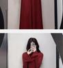 Women's Long Red Knit Dress with Coat Layer, Slim Fit, Pear Shape - Perfect for Autumn and Winter