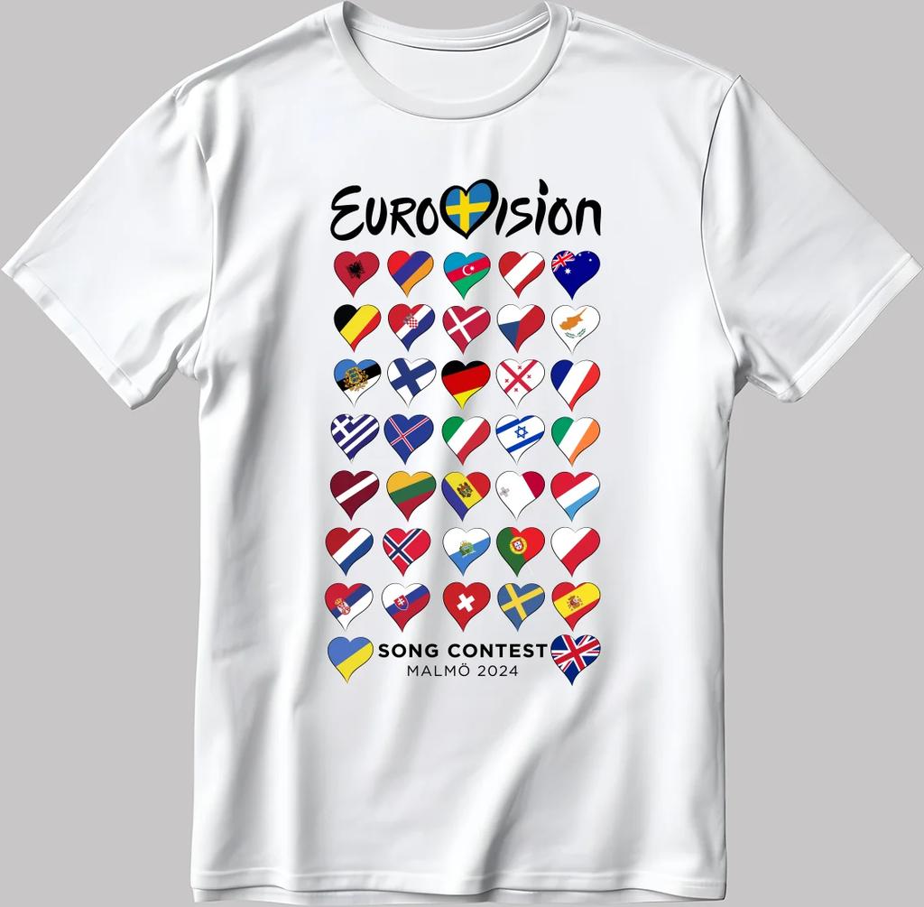Full Flag Eurovision Song Contest MALMO 2025 New White Black Men's and Women's T-shirt TB High quality casual O-collar short sle