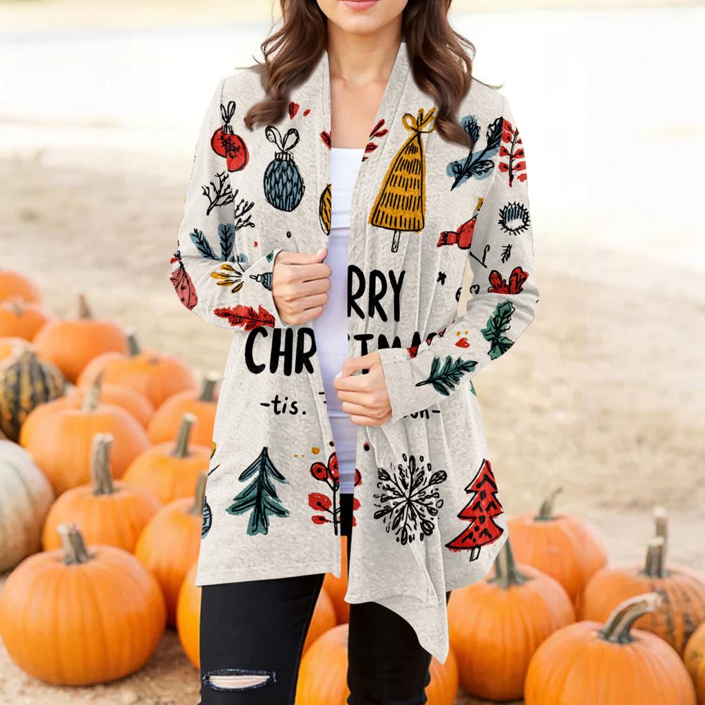 Women's Fashion Casual Halloween Printed Mid-Length Irregular Hem Cardigan Jacket
