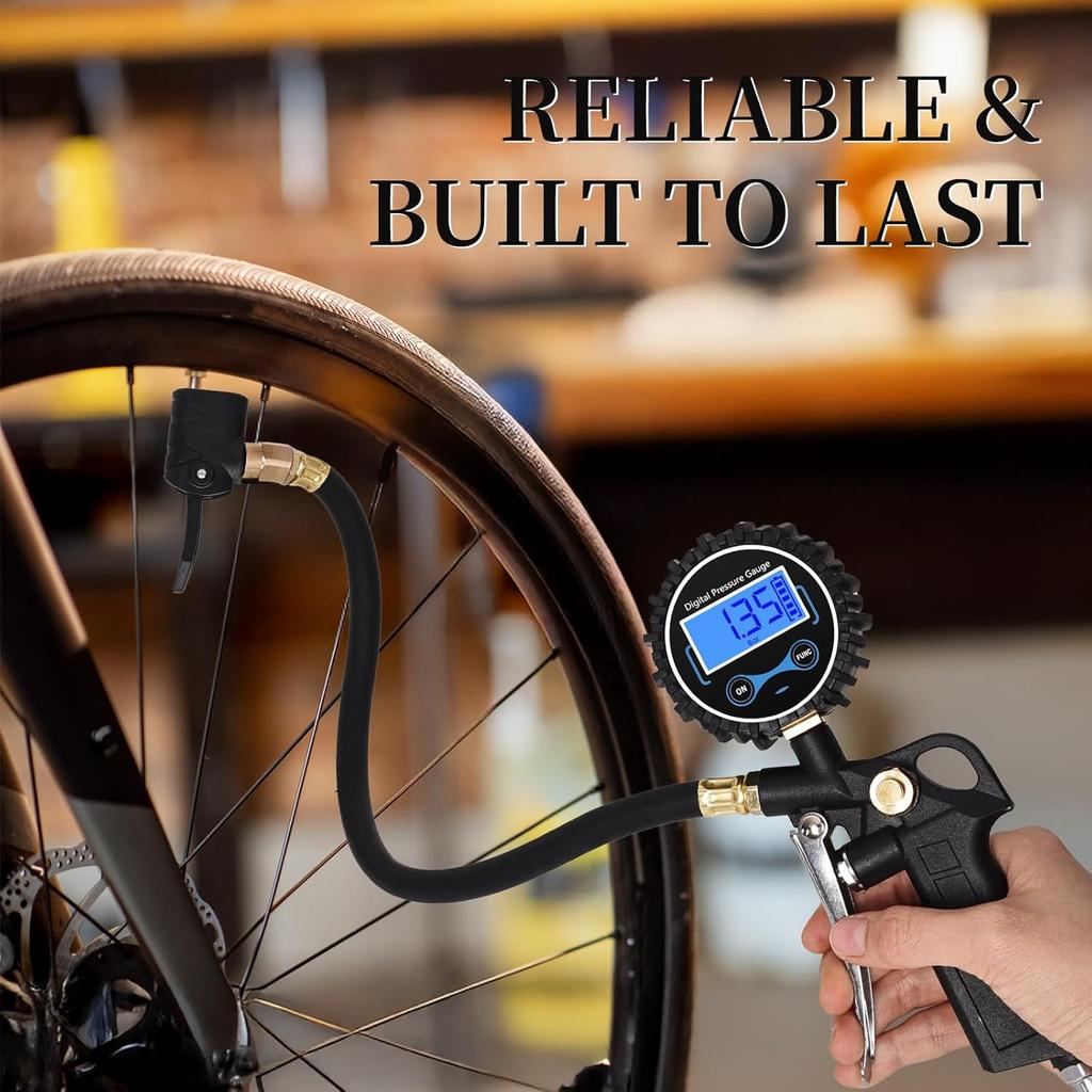 Digital Bike Tire Pressure Gauge, Presta Valve Adaptor, Schrader To Presta Valve Adapter For Air Compressor, Schrader Valve Adapter, Easiest Use