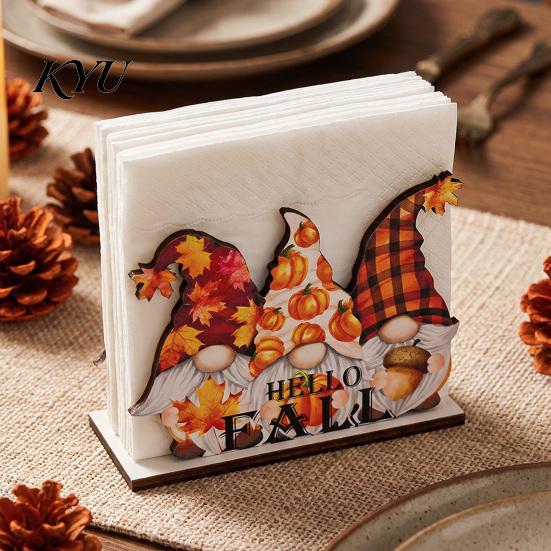 Rustic Thanksgiving Centerpiece Gnome Turkey Napkin Holder, Wooden Table Storage Rack, Shaped Tissue Organizer Autumn Holiday Tabletop Holder