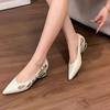 Cutout Low Heel Single Shoes Women's Pointed Toe Shallow Mouth One Strap Non-Slip Wear-Resistant Block Heel Shoes