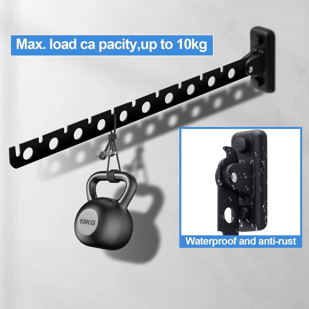 Wall Mount Coat Hanger,Folding Clothes Drying Racks,Sturdy Hanging Clothes Hanger,Laundry Room Drying Rack(10-Hole 1 Black)