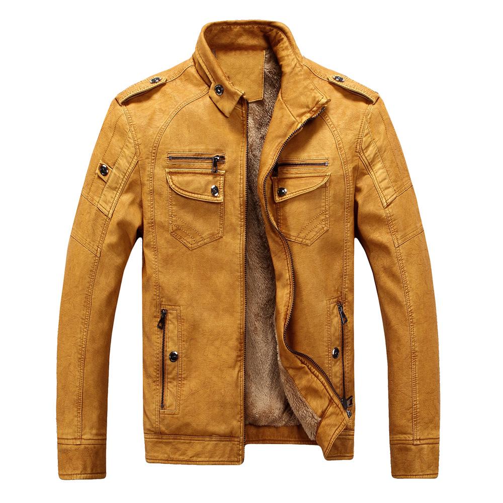 

Men s Retro PU Leather Jacket with Fleece: Autumn/Winter Washed Style XXXXL