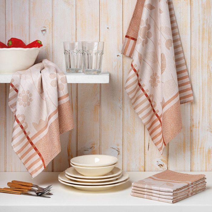 Lot de 6 torchons de cuisine imprimés "Trésor Floral" 50 x 70 cm Coton Egyptien