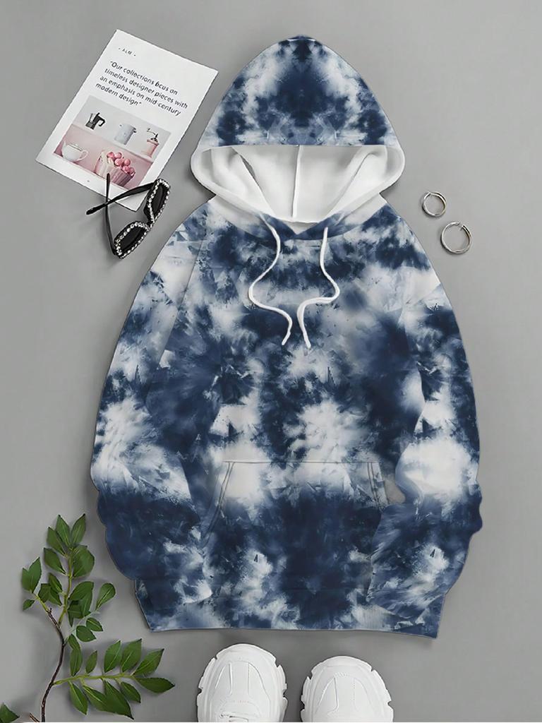 Men's Casual Tie-Dye Hoodie With Kangaroo Pocket, Loose Fit Spring Autumn Hooded Sweatshirt