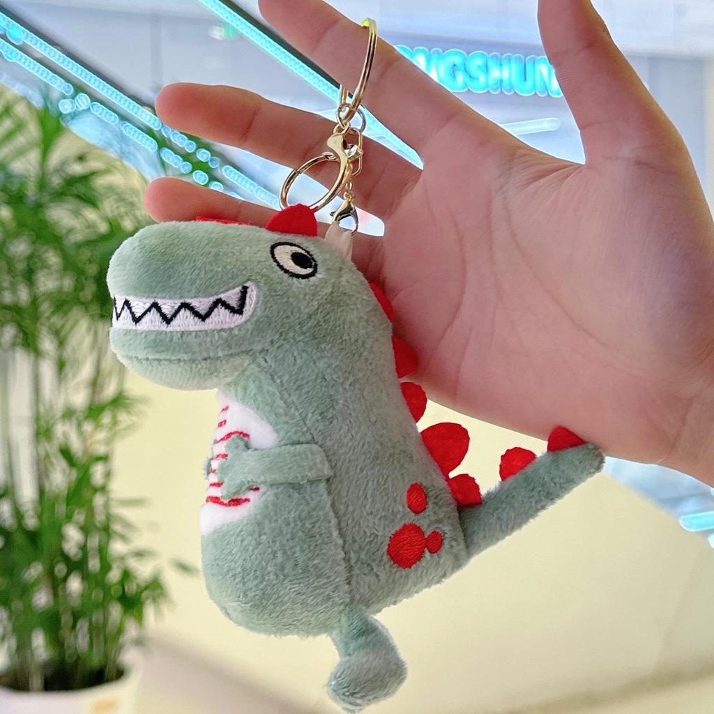 Green Plush Dinosaur Keychain Charm - Cute Cartoon Dinosaur Pendant