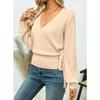 Women S V Neck Long Sleeve Knit Cardigan Sweater Cross Strap Spring Autumn