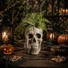 Personalized Desk Organizer Gothic Skull Planter with Middle Finger Design, Resin Skeleton Flower Pot Vintage Weathered Statue for Succulents,