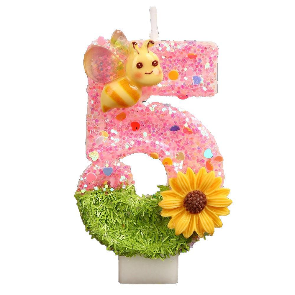 Sunflower Bee Cartoon Number Candles for Birthday Cakes