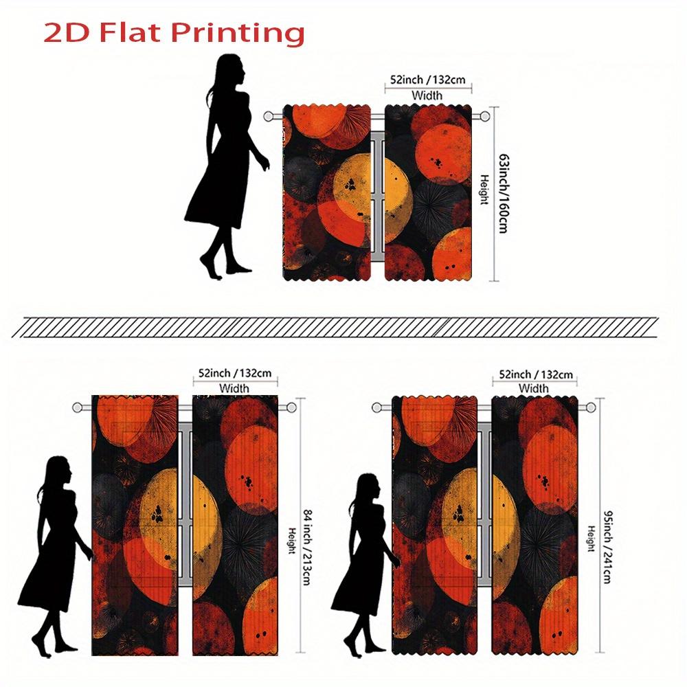 2D Flat   2pcs   2D Flat Printing Curtains   Abstract Circular Patterns   Dark Background Red Orange Yellow Printed Drapes with Rod