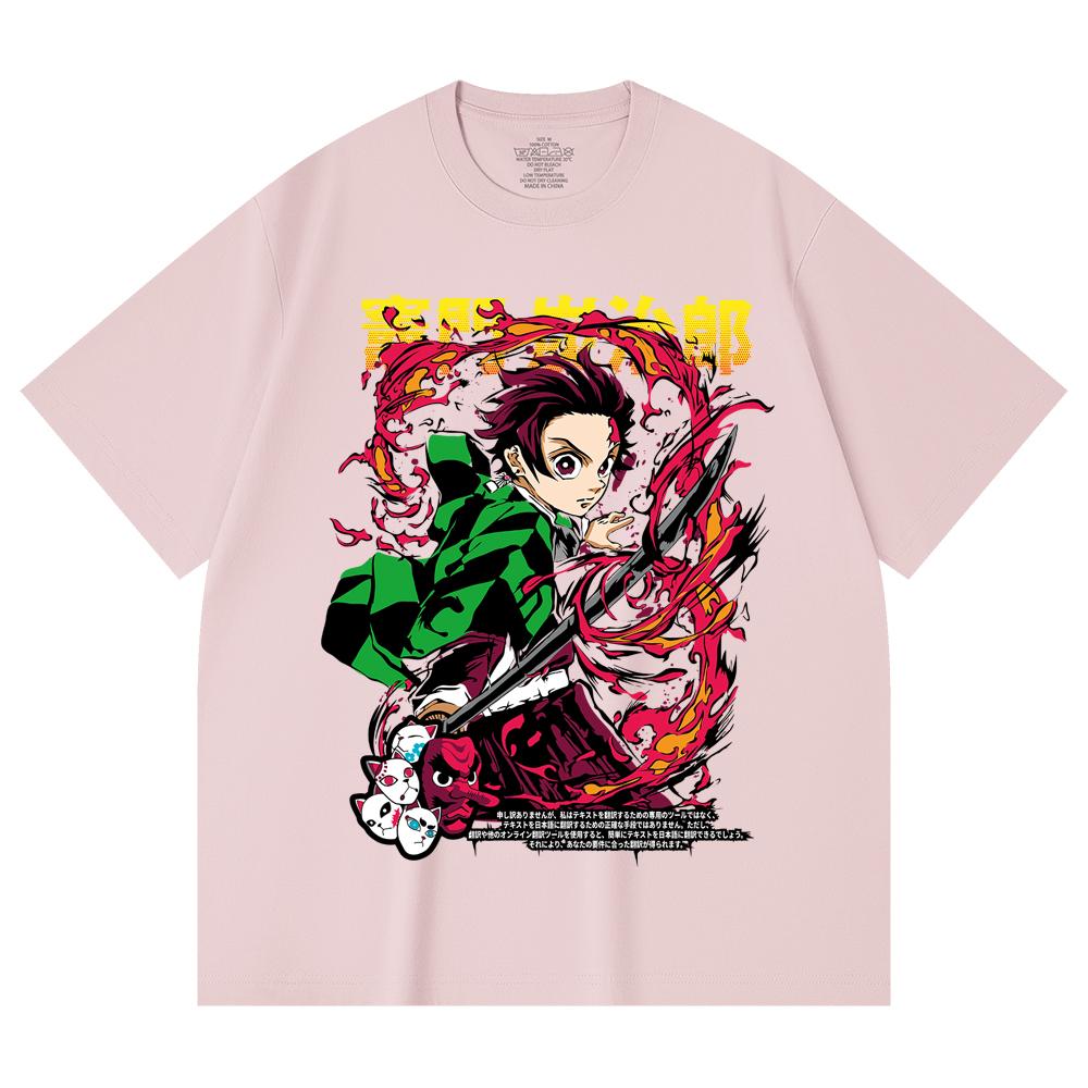 230 Gsm 100% Cotton Demon Slayer V19 Tanjiro Print Unisex Heavy Cotton T Shirt