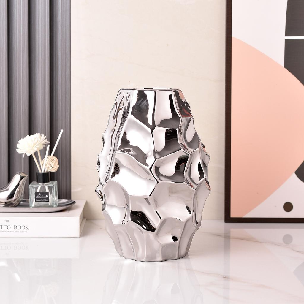 Simple Modern Fashion Electroplating Gold and Silver Ceramic Vase Home Soft Decorative Crafts Ornaments Living Room Ornaments