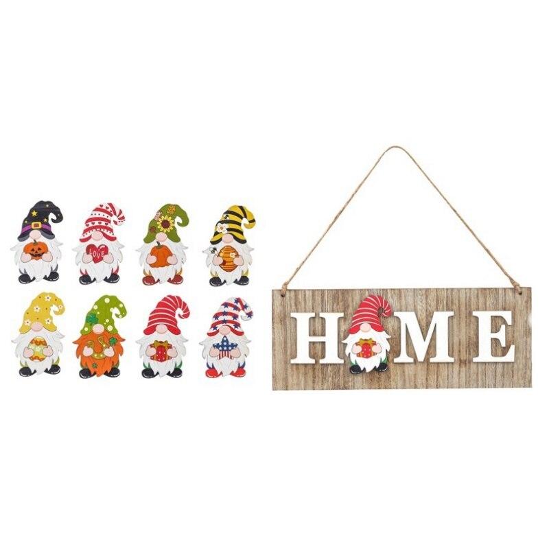 Door Welcome Hanging Ornament Christmas Gnome Welcome Home Door Sign Wooden Pendant Hello Door Decor Sign